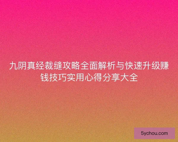 九阴真经裁缝攻略全面解析与快速升级赚钱技巧实用心得分享大全